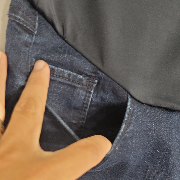 Thyme Maternity Full Panel Slim Denim Blue Shorts Dark Wash Pregnancy Motherhood - Picture 2 of 12